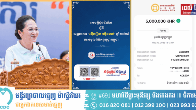 លោកជំទាវ​  ឈន​ ដាលិៈ​ ព្រមទាំងក្រុមគ្រួសារ បានបរិច្ចាគថវិកាចូលមន្ទីរពេទ្យ​ គន្ធបុប្ផា​​ ៥,០០០,០០០ លានរៀល ដើម្បីគាំទ្រយុទ្ធនាការ «១ម៉ឺនរៀល ១ម៉ឺននាក់» ដែលផ្ដួចផ្ដើម និងដឹកនាំដោយលោកជំទាវបណ្ឌិត ពេជ ចន្ទមុន្នី ហ៊ុនម៉ាណែត