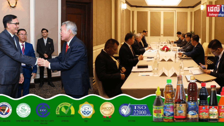 ឯកឧត្តម ឡាំ ជា រដ្ឋមន្រ្តីទទួលបន្ទុករដ្ឋលេខាធិការដ្ឋានកិច្ចការព្រំដែនកម្ពុជា និងជាប្រធានគណៈកម្មការកិច្ចការព្រំដែន ទទួលជួបលោក Prasas Prasasvinitchai ប្រធានគណៈកម្មការភាគីថៃ នាកិច្ចប្រជុំចង្អៀតនៅថ្ងៃទី១៤ ខែមិថុនា មុនកិច្ចប្រជុំគណៈកម្មការកិច្ចការព្រំដែនរួម (JBC) នៅភ្នំពេញ។